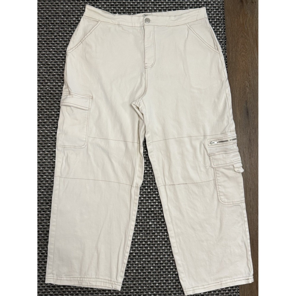 Rachel Paige Women's Sz XL White Ankle Wide Leg Cargo Pants Stretchy
